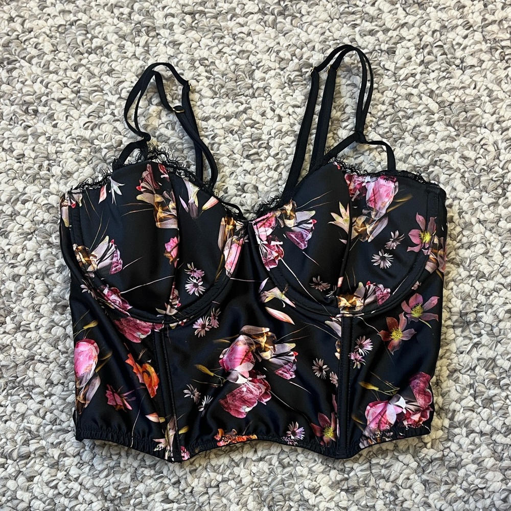Victoria's Secret Black Floral Lingerie Top